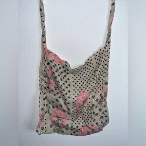 Free People Lightweight Hippie Floral Beachy Linen Semi Sheer Shopper Tote Bag